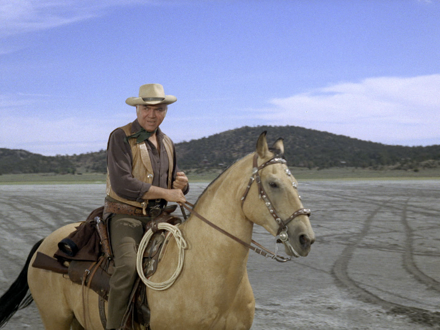 Ben Cartwright with his horse Buck in Bonanza